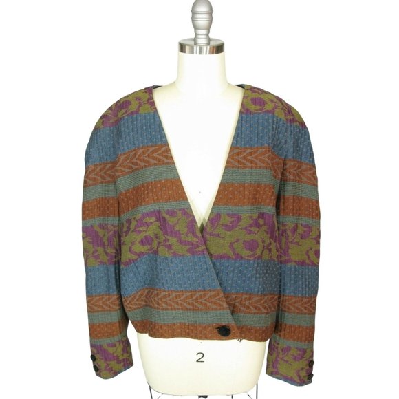 SANYO Jackets & Blazers - Vintage MICHII MOON FOR SANYO Size 12 Cropped Boxy Surplice Stripe Jacket